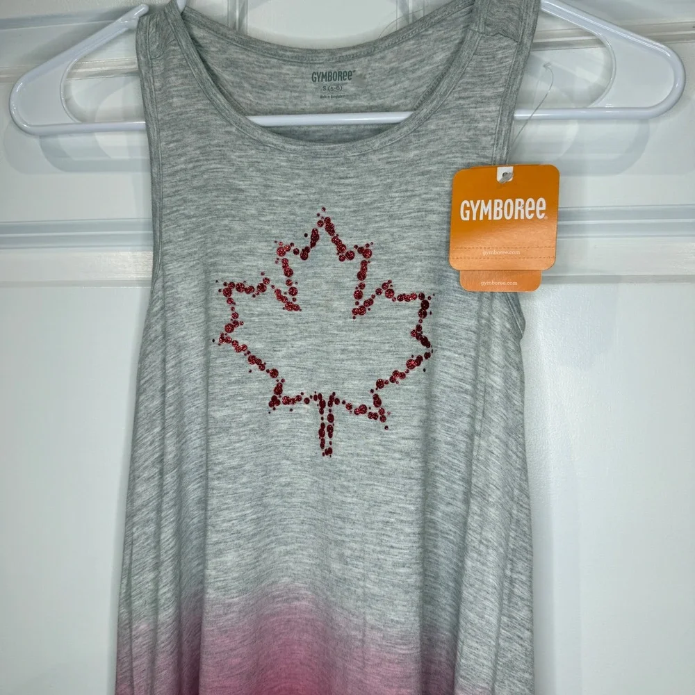 Gymboree Girls Grey‎ Pink Ombre Maple Leaf Glitter Tank Dress Size S 5-6 NWT